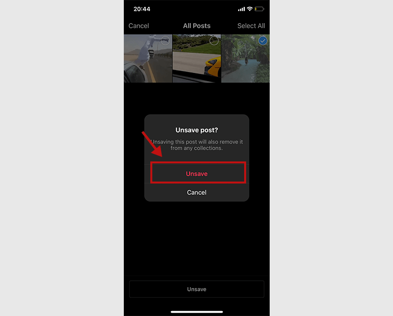 Tap Unsave to confirm deletion
