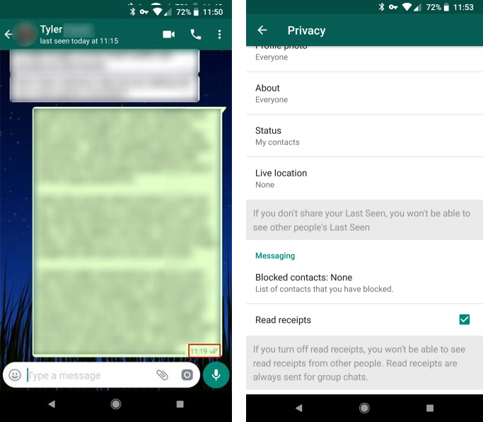 Turn off the Read receipts (Read or Seen) on WhatsApp